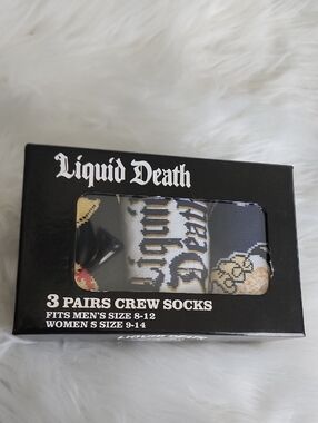 Liquid Death Crew Socks 3 Pack Women's 9-14 Men's 8-12